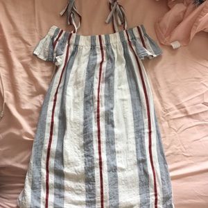 Striped Linen Off the Shoulder Dress